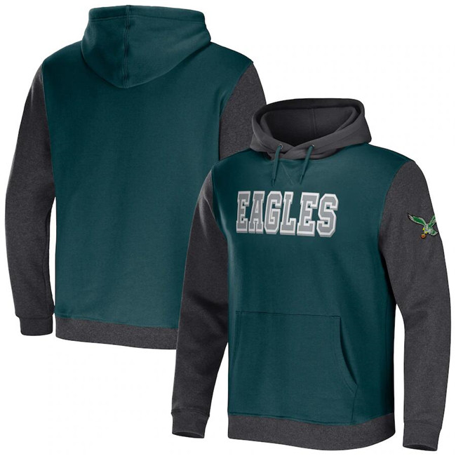 Philadelphia Eagles x Darius Rucker Collection Midnight Green/Charcoal Colorblock Pullover Hoodie